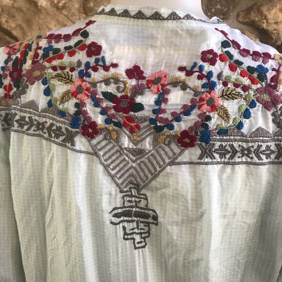 Johnny Was Biya Silk Floral Embroidered Popover Long Sleeve Top Women's Size XS - Picture 6 of 9